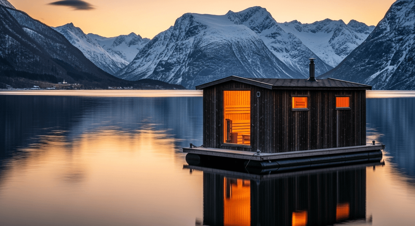 Badstue ved fjorden i Norge